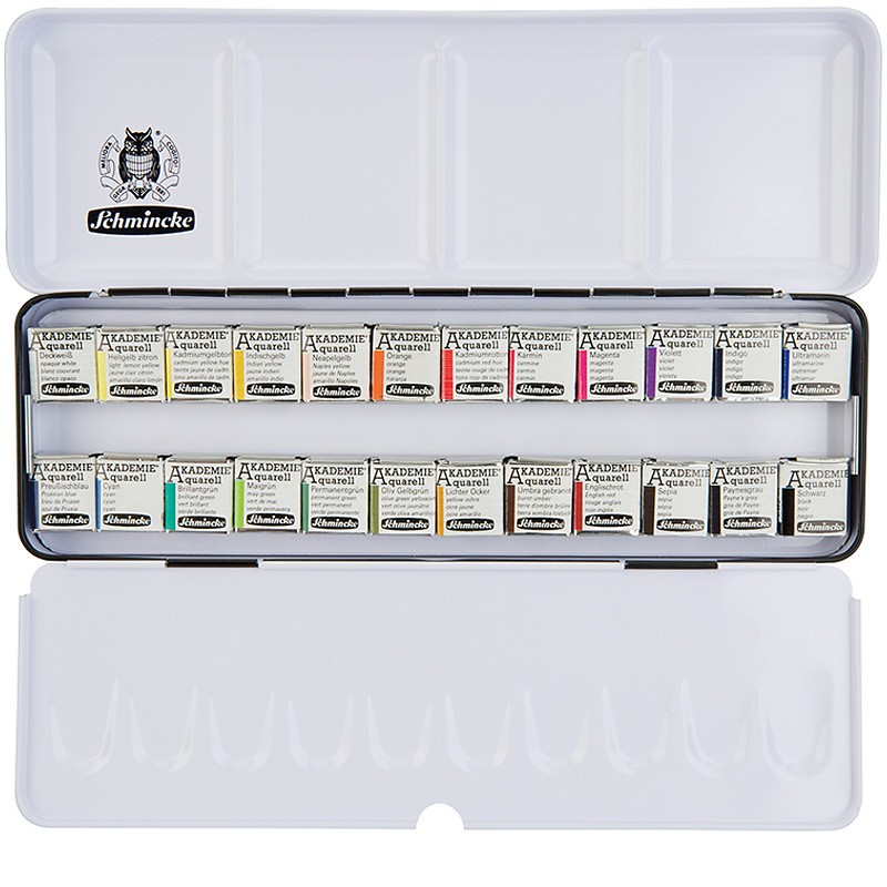 Komplet akwareli AKADEMIE 24 x 1/2 kostki w metalowej kasecie - art. 75424097
