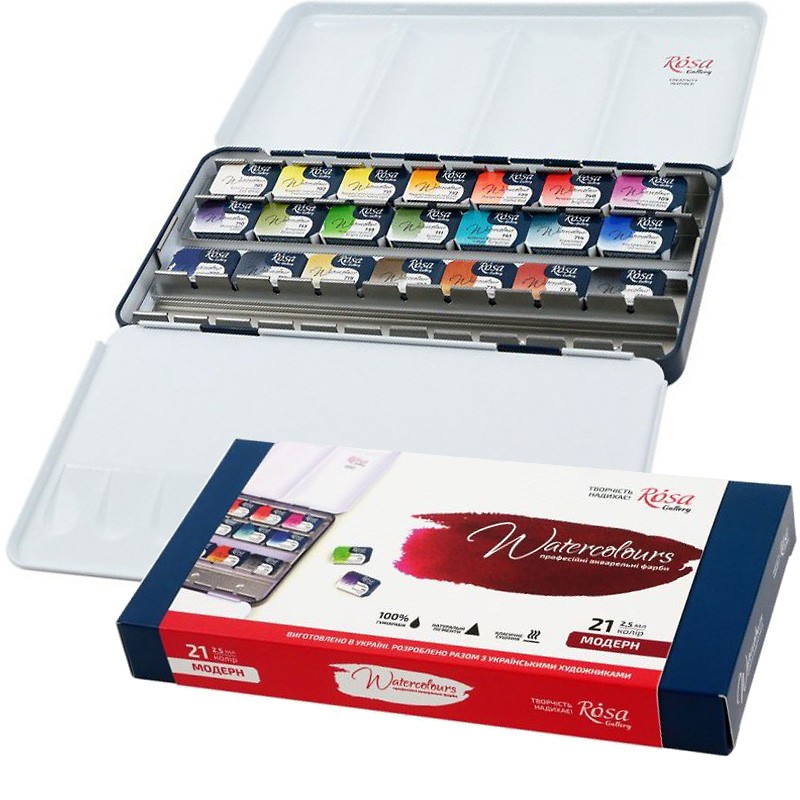 WATERCOLOURS ROSA GALLERY "Modern" zestaw 21 akwareli w metalowej kasecie -sklep dla plastyków gart.pl